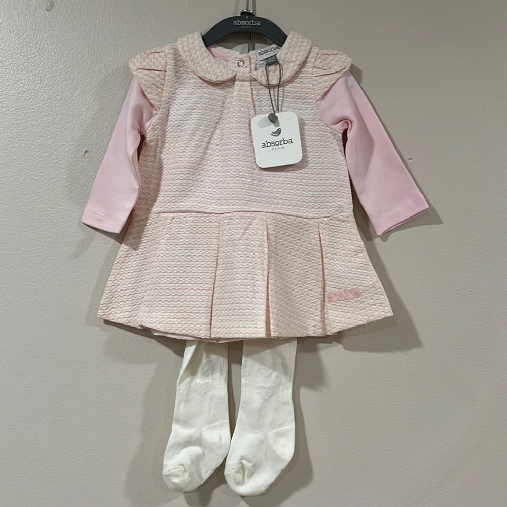 ABSORBA Baby 2pc Pink/Cream Dress Outfit. NWT. Size 0-3M.